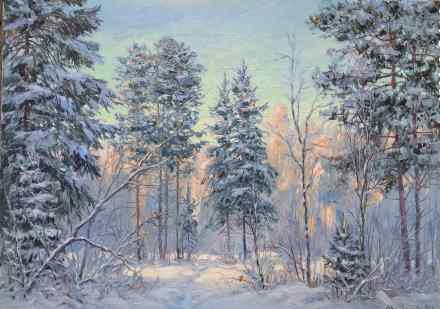 Зимний пейзаж со снегирями