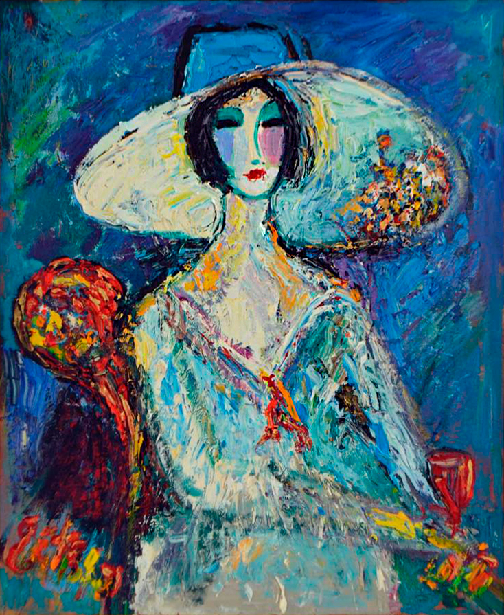 Дама в голубой шляпе  - 1, Андрей Елецкий , Купить картину Масло