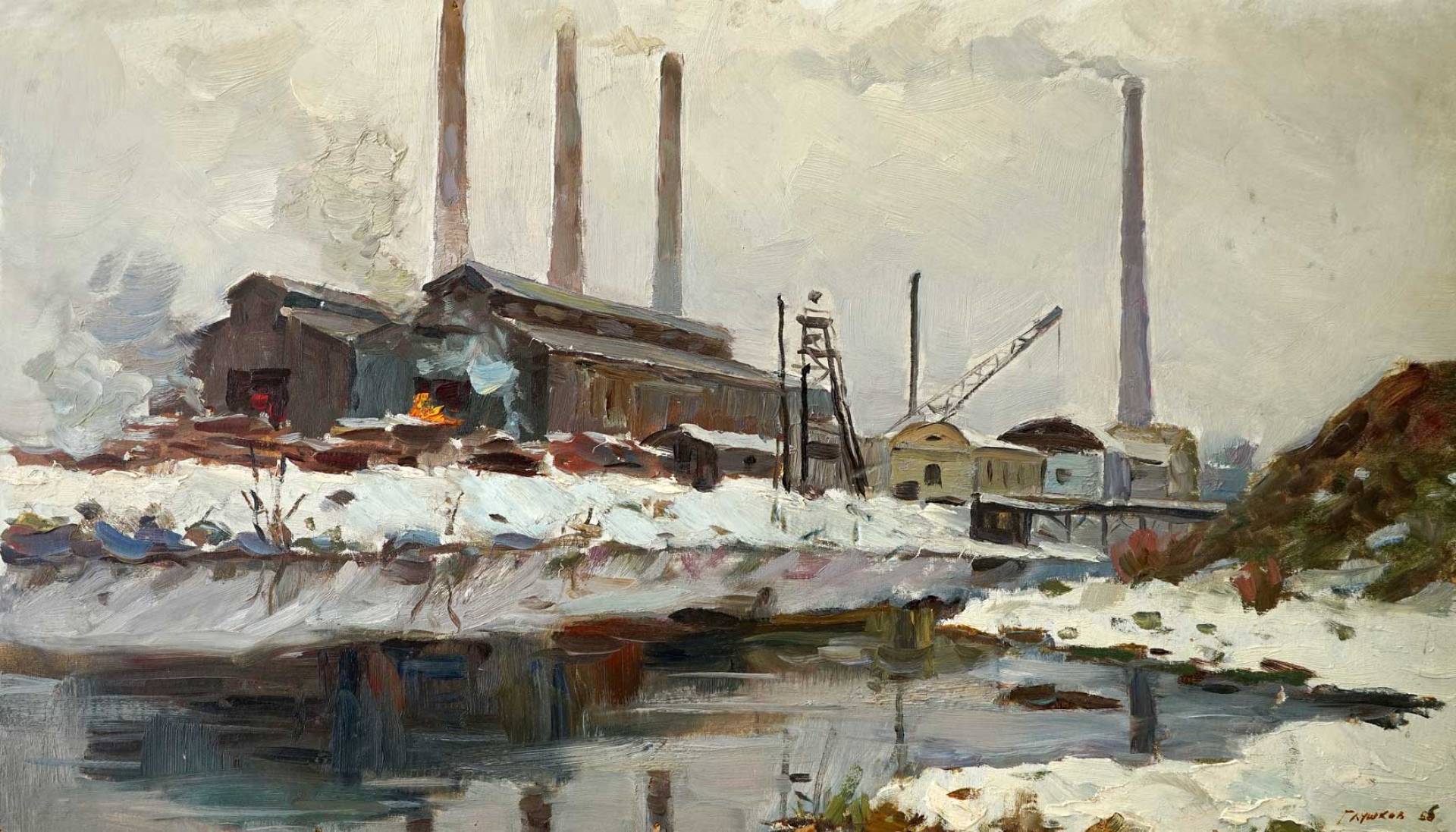 Заводская плотина зимой - 1, Борис Глушков , Купить картину Масло