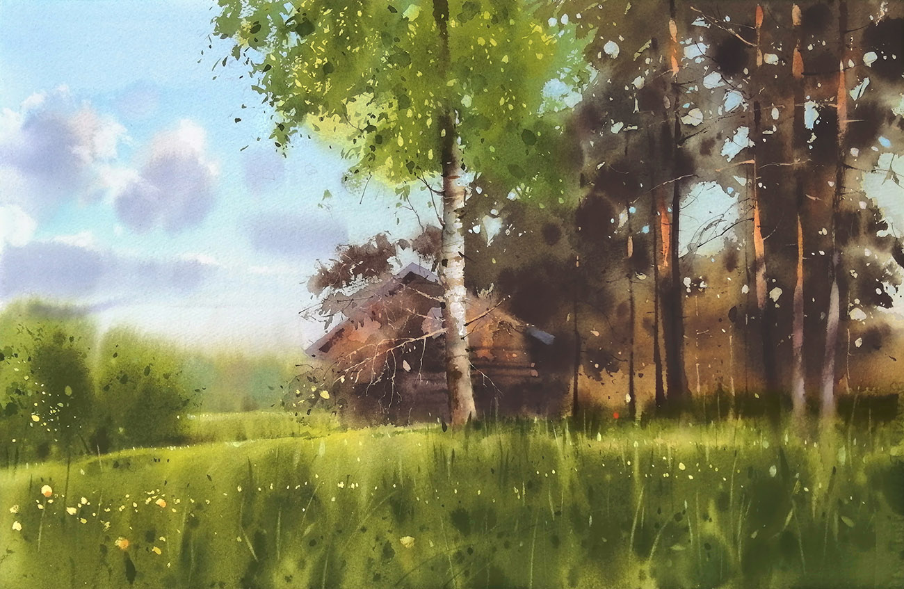 Дом за деревьями - 1, Сергей Курбатов, Купить картину Акварель