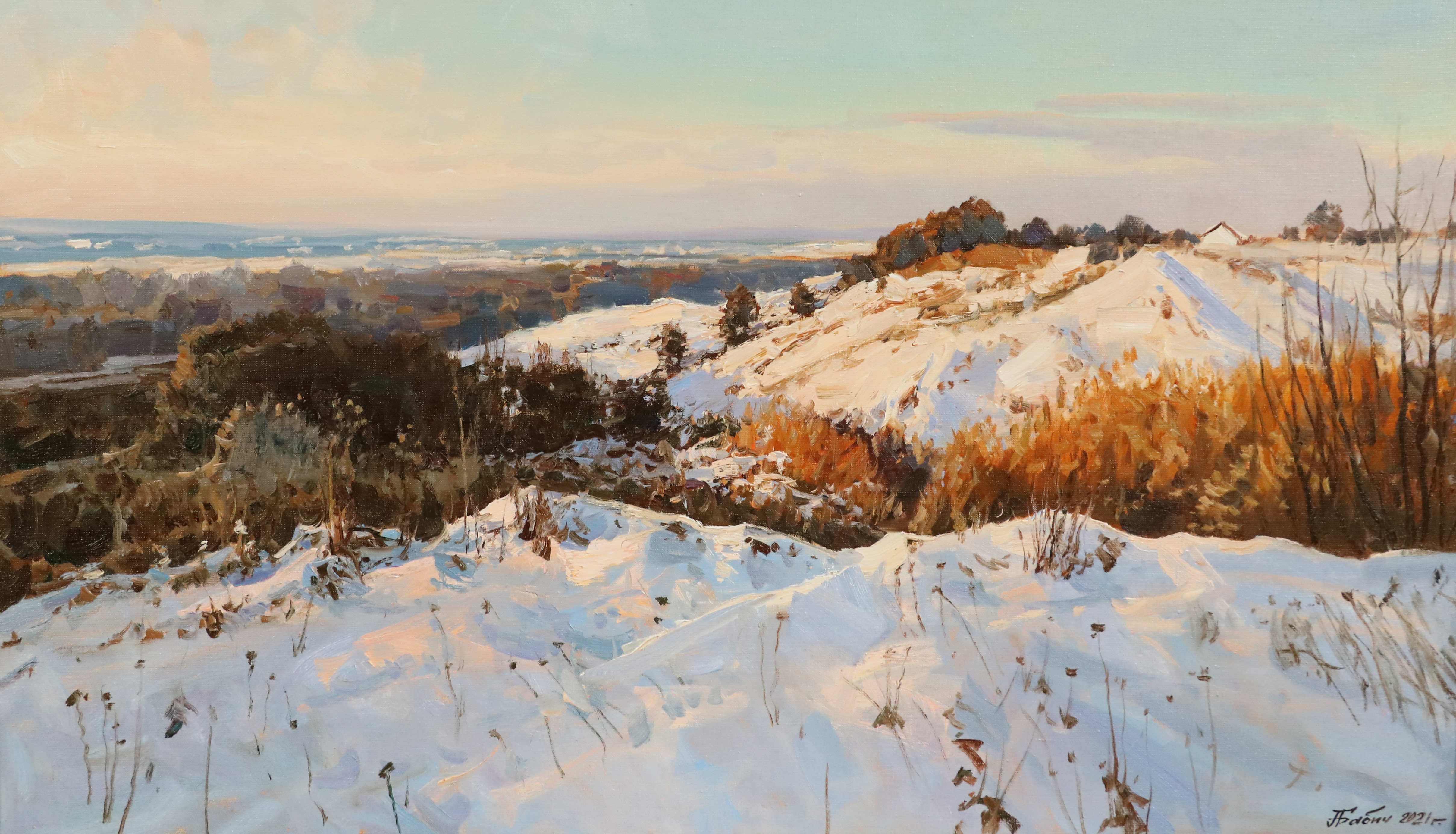 Зима на окраине деревни  - 1, Александр Бабич, Купить картину Масло