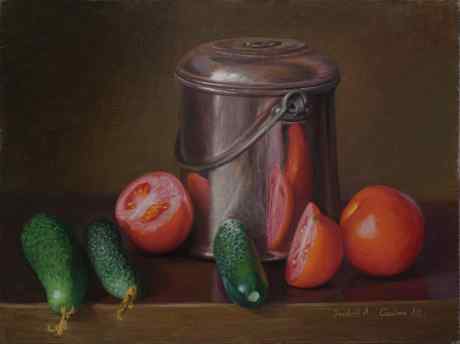 Натюрморт с огурцами и помидорами