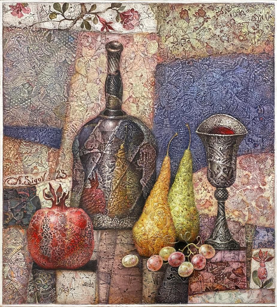 Виноград, две груши и гранат - 1, Александр Сигов, Купить картину Смешанная техника