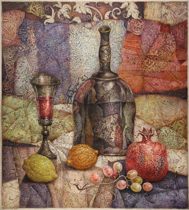 Виноград, два лимона и гранат - 1, Александр Сигов, Купить картину Смешанная техника