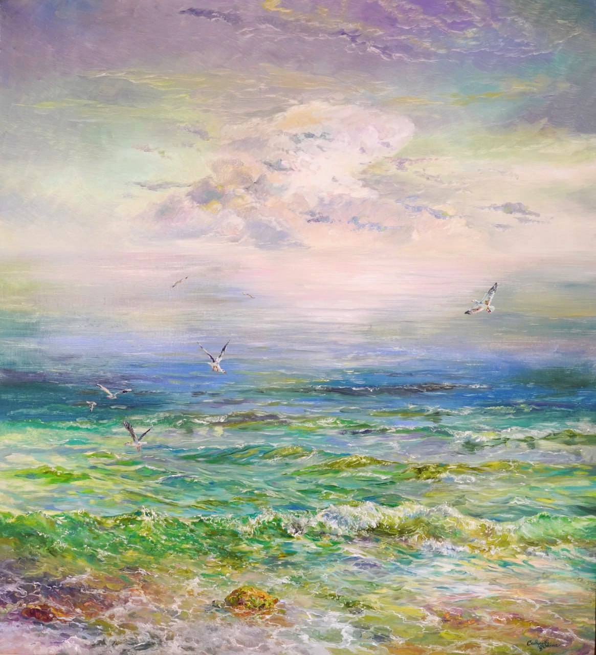 Вид на море с чайками - 1, Жанна Сидорова , Купить картину Масло